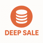 Orange circle with a white stack of coins and the label DEEP SALE